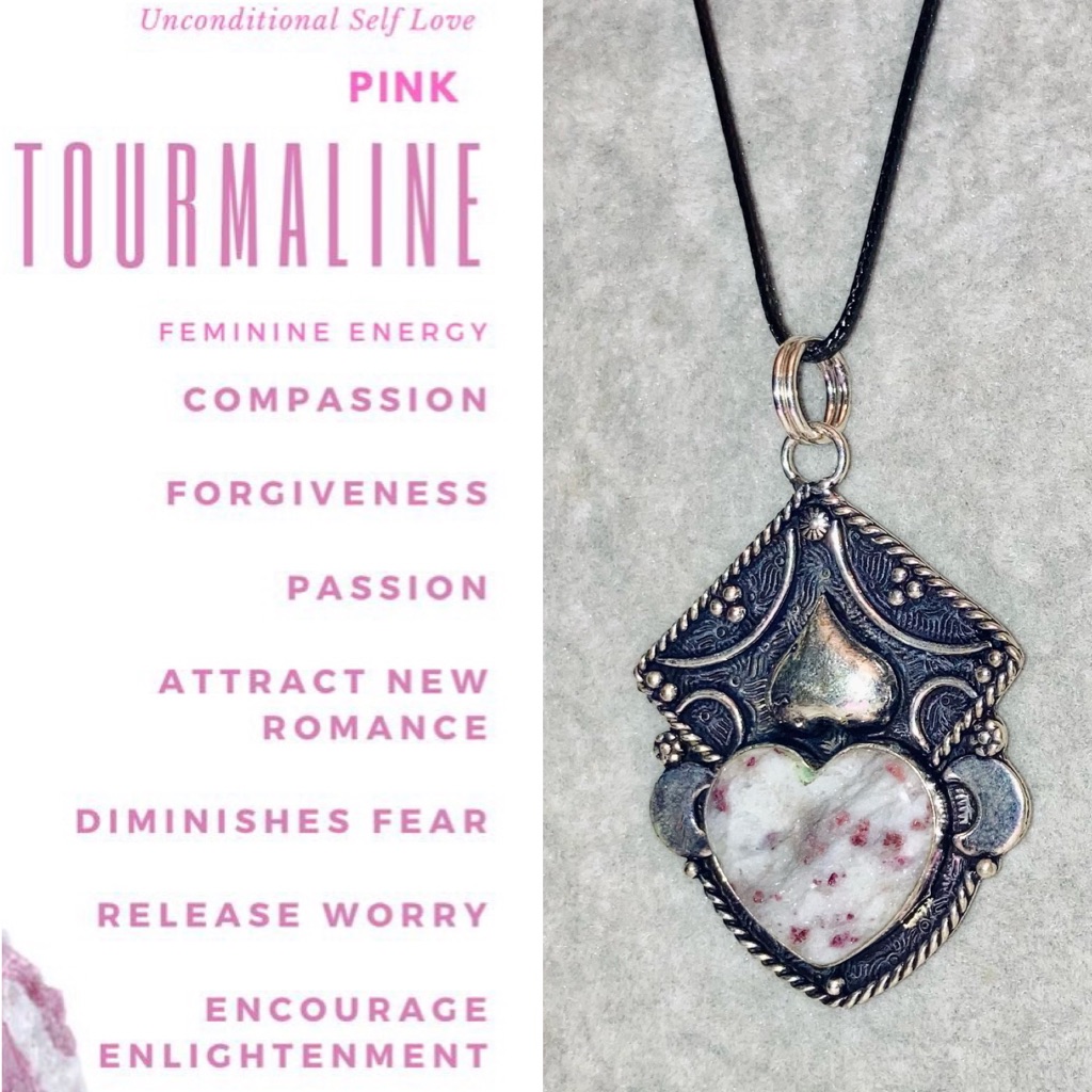 Pretty Pink Tourmaline Gemstone Handmade Heart Halo Pendant 48$